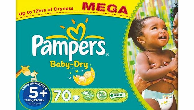 Pampers Baby Dry Size 5  (Junior  ) Mega Box - 70 Nappies