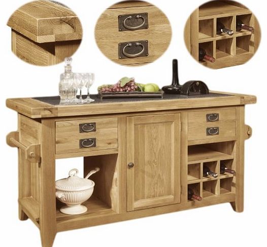 Panama Solid Rustic Oak Furniture Large Kitchen Island Unit