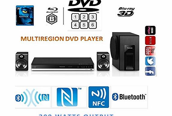 Panasonic  SC-BTT105 (SCBTT105) MULTIREGION DVD amp; EUROPEAN Blu Ray 3D 300W (RMS) Smart Network 3D Blu-Ray With Worldwide DVD player (DVD only plays Regions 1 2 3 4 5 6 7) Disc Home Theater System i