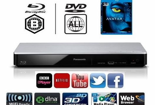 Panasonic  SMART NETWORK / 3D - MULTIREGION DMP-BDT260 BLU-RAY (MULTIREGION DVD ONLY) IT PLAYS DVD REGIONS 1 2 3 4 5 6 7 etc STANDARD BLU-RAY EUROPE REGION VERY SLIM / BUILT IN WIFI / -DLNA-USB-DOLBY-M