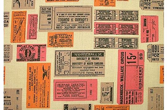 Pandoras Upholstery 1 Metre Linen Showtime Vintage Ticket Concert Gig Designer Curtain Quilting Fabric