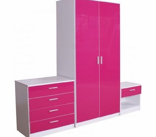 Panoply Furnishings (LOVEMYHOMEFURNITURES) Pink High Gloss Trio Bedroom Furniture Set