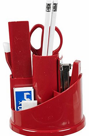 Panorama Gifts 12pc Office Stationery Organiser Rotating Desk Set (Red)