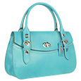Turquoise Rounded Flap Leather Satchel Bag