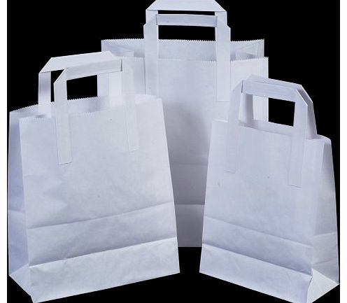 Paper Carrier Bags 25x White Paper Carrier Bags with Flat Handles - 18cm x 23cm x 9cm