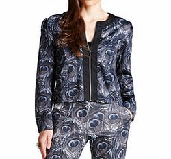 Grey peacock print cropped jacket