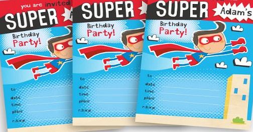 Paper Gekko 20 Childrens Personalised Birthday Party Invitations SuperHero Super Boy Red