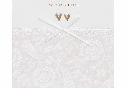 Paper Rose Two Gold Hearts Wedding Card