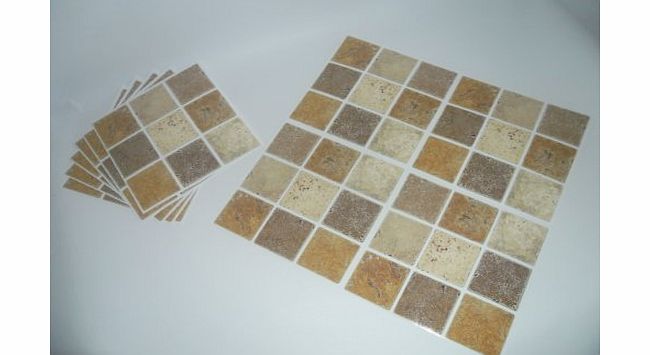 Mosaic tile transfers stickers brown beige stone effect. quickly transform your bathroom or kitchen wall tiles, self adhesive, quick and mess free