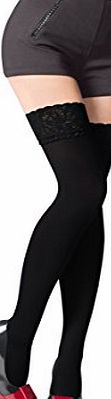 NEW Lace Top 80 Denier Sheer Hold-Ups Stockings 9 Various Colours- Sizes S-XL (XLarge, Black)