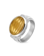 Carved Citrine and Diamond 18K Gold Ring