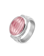 Carved Pink Rubellith and Diamond 18K Gold Ring