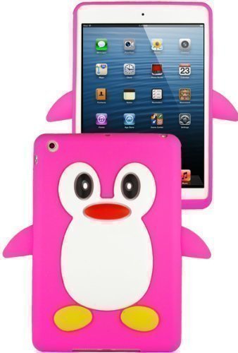 Paramountbuy Paramount Buy -Hot Pink Penguin 3D Effect Silicone Soft Protective Back COVER CASE for iPad Mini with free Screen Protector