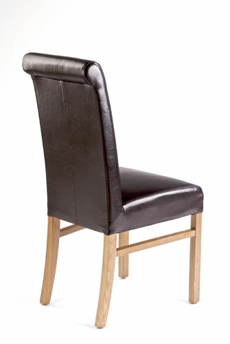 Dark Brown Leather Dining Chairs - Pair