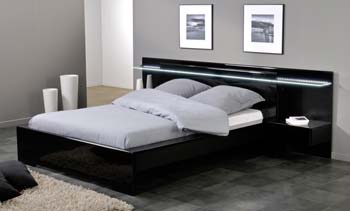Parisot Meubles Amy Black Bed and Headboard with Light Fitting