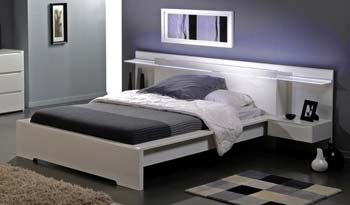 Parisot Meubles Amy White Bed and Headboard with Light Fitting