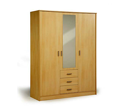Parisot Meubles Inigo Mirrored Triple Wardrobe in Light Beech -