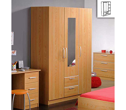 Parisot Meubles Lucas Teens 3 Door Mirrored Wardrobe