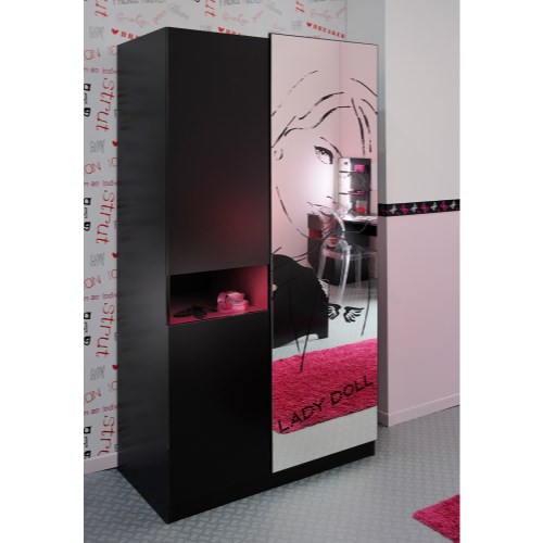 Parisot Meubles Parisot Lady Doll 2 Door Wardrobe in Black and