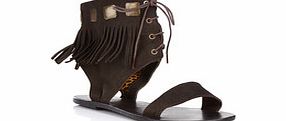 Park Lane Chocolate suede fringe sandals