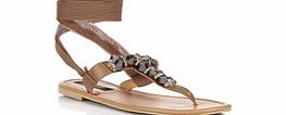 Park Lane Nude leather and chiffon sandals
