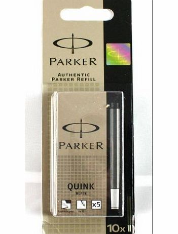 PARKER  Quink Refill Ink Cartridges Permanent Black - Pack of 10
