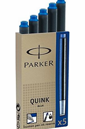 Parker quink ink cartridge refills blue colour pack of 5 cartridges for Parker fountain pens