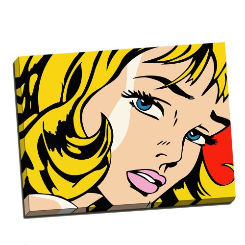 Parrot Print Framed Canvas Roy Lichtenstein Girl Pop Art Print (16`` x 12`` Inches)