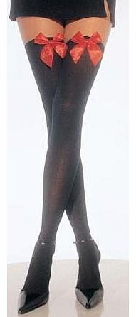 Ladies Black Hold Up Stockings With Red Bows