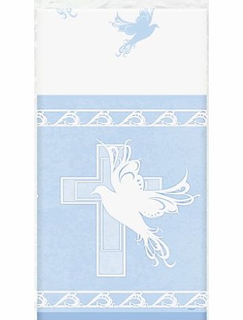 Party Savvy Cross amp; Dove Christening Communion Blue Boy Party Tableware - 1 Plastic Tablecloth Tablecove...