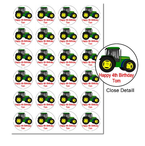 Party Supplies Online X24 PERSONALISED Tractor Cup Cake Toppers Decorations on Edible Rice Paper