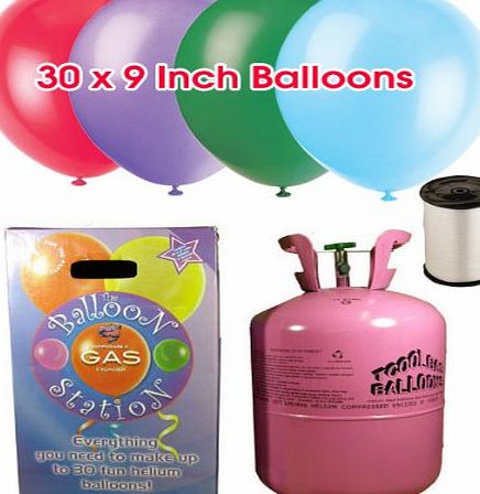 Partyrama Disposable Helium Cylinder Including 30 x 9`` Balloons