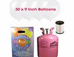 Disposable Helium Gas Cylinder with 30 Snow White Balloons and Curling Ribbon included