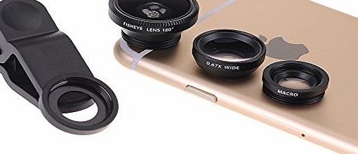 Patuoxun Clip 180 Degree Fish-Eye Lens Wide Angle Lens Micro Lens 3-in-1 Easy-Use Camera Lens Kits (Black) for iPhone 6 6 Plus 5 5C 5S 4S 4 3GS iPad mini iPad 4 3 2 Samsung Galaxy S4 S3 S2 Note 3 2 1