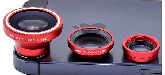 Patuoxun Magnetic 3in1 Fisheye Lens  Wide Angle  Micro Lens Photo Kit Set For iPhone 5 5S 5C iPhone 4 4S Galaxy S2 S3 S4 HTC One M7-Red