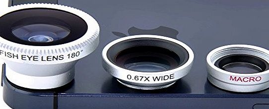 Magnetic 3in1 Fisheye Lens+Wide Angle+Micro Lens Photo Kit for iPhone 5 5S 5C iPhone 4 4S Galaxy S2 S3 S4 HTC One M7-Silver