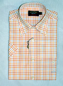 Kids Orange- Red & Light Blue Check Short Sleeve Cotton Shirt