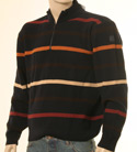 Mens Navy 1/4 Zip with Multi-Coloured Stripes Wool Sweater