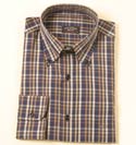 Mens Navy Small Check Button Down Collar Long Sleeve Shirt