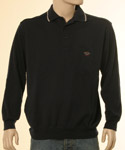 Mens Navy with Beige Piping Long Sleeve Wool Sweater
