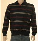 Mens Navy with Multi-Coloured Stripes Wool Sweater