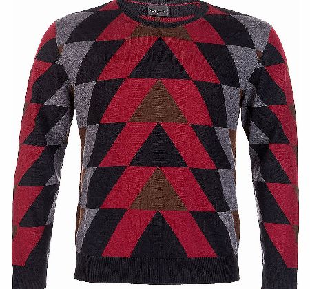 Paul Smith Burgundy Staggered Intarsia Sweater