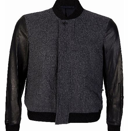 Paul Smith Grey Leather Contrast Sleeve Jacket