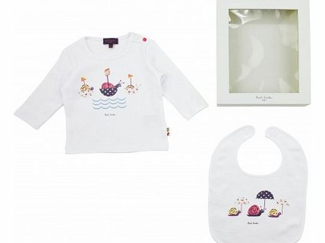 Paul Smith Junior Snails bib and T-shirt set White `3 months,6