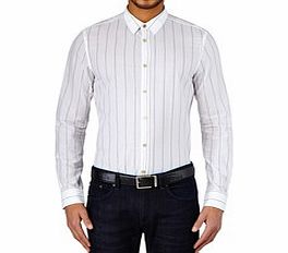 White and dark blue striped cotton shirt