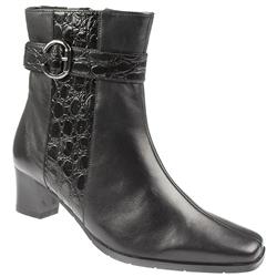 Female PKL1000 Leather Upper Textile Lining Comfort Ankle Boots in Black Croc