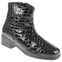 Pavers Wide Female NAP1007 Leather Upper Leather Lining Comfort Ankle Boots in Black Pat Croc