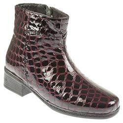 Pavers Wide Female NAP1007 Leather Upper Leather Lining Comfort Ankle Boots in Burgundy Croc Patent
