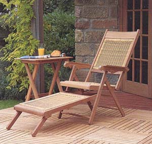 Pavilion Rattan Campaign Reclining Chair with Footstool