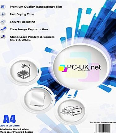 PC-UK.NET 105 sheets Laser overhead projector film / transparency ohp film, A4 210x297mm, clear, compatible with Black and White Mono Laser Printers and Copiers from PC-UK.NET